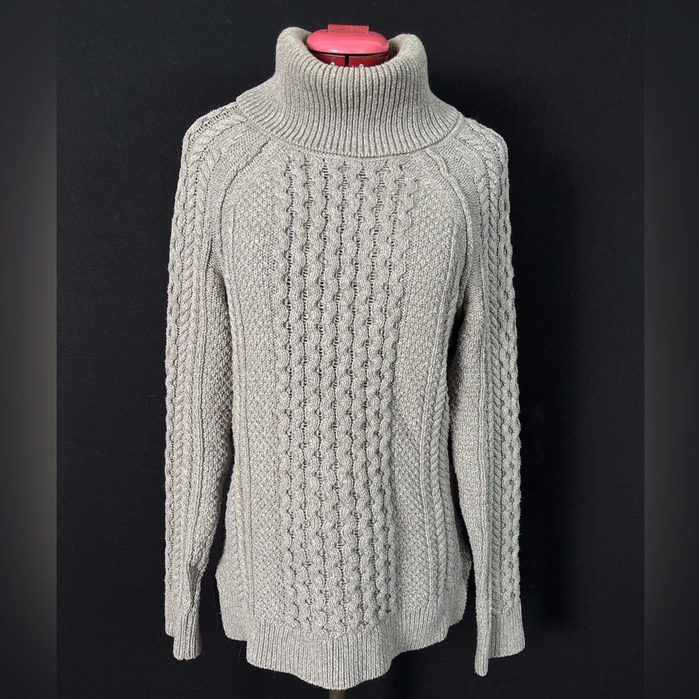 bebe Light Gray Soft Cable Knit Turtleneck Sweater